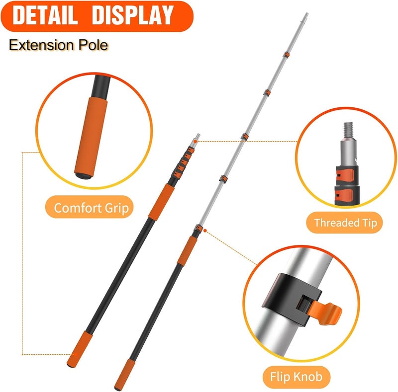 LAANPOLE Telescoping Pole, 5-24FT Aluminum Extension Pole(30FT Reach), Multi-Purpose Paint Roller for Painting, Dusting and Cleaning - Image 2